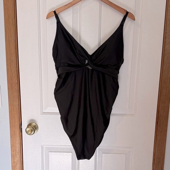 Old Navy: Maternity/Nursing Twist-Front Swimsuit - Black - Picture 1 of 6